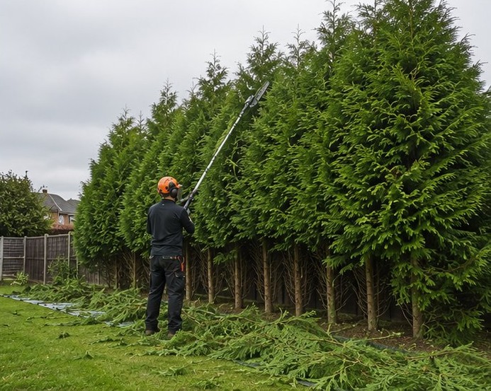 Pole saw conifer and Leylandii reduction — Herring Trees & Landscaping.