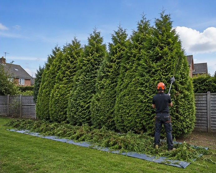Conifer hedge reduction completed by the Herring team.