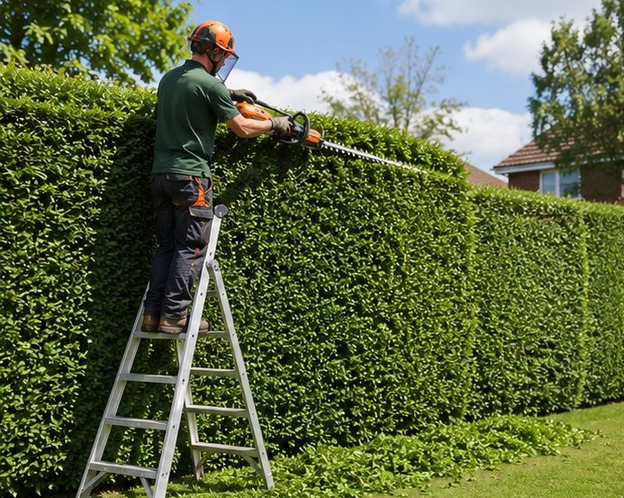 Reducing an overgrown hedge — Herring Trees & Landscaping, Derby.